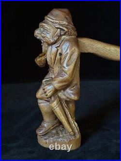 STANDING MAN CARVED NUTCRACKER Pipe & Umbrella Antique Swiss Black Forest c1880