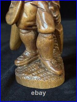 STANDING MAN CARVED NUTCRACKER Pipe & Umbrella Antique Swiss Black Forest c1880