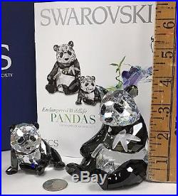 Swarovski Crystal Scs Mother Panda & Baby Bear Cub Sculpture Set Figurines Mib