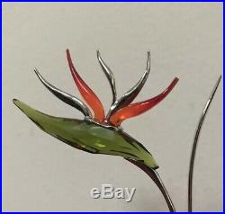 SWAROVSKI Crystal EXOTIC Bird Of Paradise Flower Green/Orange Silver Stem Statue