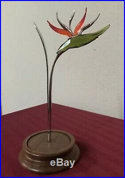 SWAROVSKI Crystal EXOTIC Bird Of Paradise Flower Green/Orange Silver Stem Statue