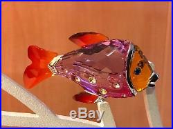 SWAROVSKI PARADISE FISH 7 PIECE SET with SMALL DISPLAY CORAL STAND
