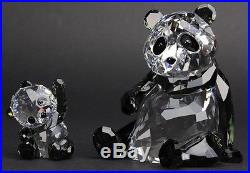 SWAROVSKI Panda Bear Mother w Baby Colored Austrian Silver Crystal Figurine SWR