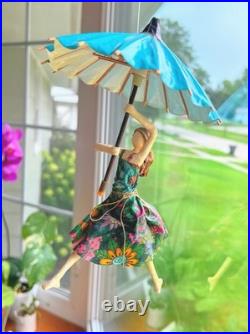 Sarenna Mann Handmade Floral Umbrella Flying Lady Signed Original Paper-Mâché