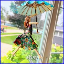 Sarenna Mann Handmade Floral Umbrella Flying Lady Signed Original Paper-Mâché