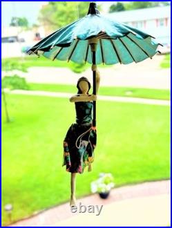 Sarenna Mann Handmade Floral Umbrella Flying Lady Signed Original Paper-Mâché