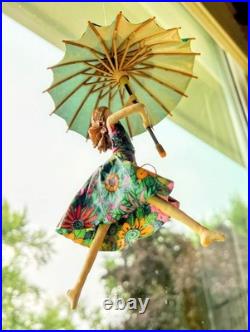 Sarenna Mann Handmade Floral Umbrella Flying Lady Signed Original Paper-Mâché