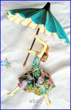 Sarenna Mann Handmade Floral Umbrella Flying Lady Signed Original Paper-Mâché