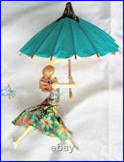 Sarenna Mann Handmade Floral Umbrella Flying Lady Signed Original Paper-Mâché