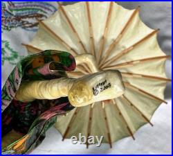 Sarenna Mann Handmade Floral Umbrella Flying Lady Signed Original Paper-Mâché
