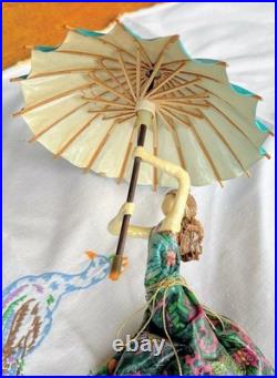 Sarenna Mann Handmade Floral Umbrella Flying Lady Signed Original Paper-Mâché