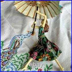 Sarenna Mann Handmade Floral Umbrella Flying Lady Signed Original Paper-Mâché