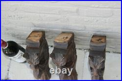 Set 3 Antique wood carved dragon figurines hunt table legs gothic