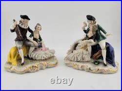 Set Of 2 Antique 19th C Victorian Dersden Germany Laced Figurine Courting Couple Set Of 2 Antique 19th C Victorian Dersden Germany Laced Figurine Courting Couple