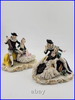 Set Of 2 Antique 19th C Victorian Dersden Germany Laced Figurine Courting Couple Set Of 2 Antique 19th C Victorian Dersden Germany Laced Figurine Courting Couple