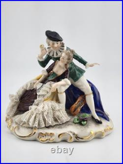 Set Of 2 Antique 19th C Victorian Dersden Germany Laced Figurine Courting Couple Set Of 2 Antique 19th C Victorian Dersden Germany Laced Figurine Courting Couple
