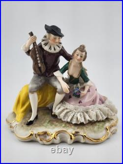 Set Of 2 Antique 19th C Victorian Dersden Germany Laced Figurine Courting Couple Set Of 2 Antique 19th C Victorian Dersden Germany Laced Figurine Courting Couple