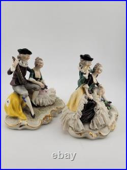 Set Of 2 Antique 19th C Victorian Dersden Germany Laced Figurine Courting Couple Set Of 2 Antique 19th C Victorian Dersden Germany Laced Figurine Courting Couple