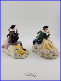 Set Of 2 Antique 19th C Victorian Dersden Germany Laced Figurine Courting Couple Set Of 2 Antique 19th C Victorian Dersden Germany Laced Figurine Courting Couple
