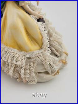 Set Of 2 Antique 19th C Victorian Dersden Germany Laced Figurine Courting Couple Set Of 2 Antique 19th C Victorian Dersden Germany Laced Figurine Courting Couple