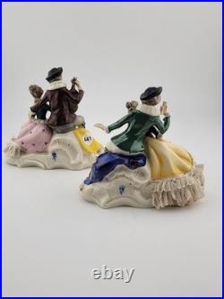 Set Of 2 Antique 19th C Victorian Dersden Germany Laced Figurine Courting Couple Set Of 2 Antique 19th C Victorian Dersden Germany Laced Figurine Courting Couple