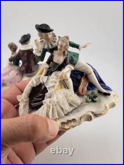 Set Of 2 Antique 19th C Victorian Dersden Germany Laced Figurine Courting Couple Set Of 2 Antique 19th C Victorian Dersden Germany Laced Figurine Courting Couple