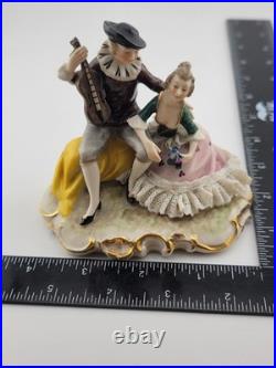 Set Of 2 Antique 19th C Victorian Dersden Germany Laced Figurine Courting Couple Set Of 2 Antique 19th C Victorian Dersden Germany Laced Figurine Courting Couple