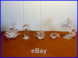Set Of Five Swarovski Crystal Figurines-Cat, Horse, Porcupine, Lotus, Fish