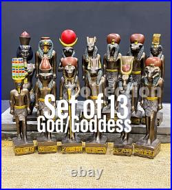 Set of 13 Ancient Egyptian Deities, Anubis, God Seth, Hathor, Sobek, Amun RA