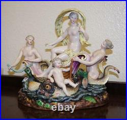 Sevres Style French Painted Porcelain Figure of Mermaids Dolphin Cherubs C. 1900