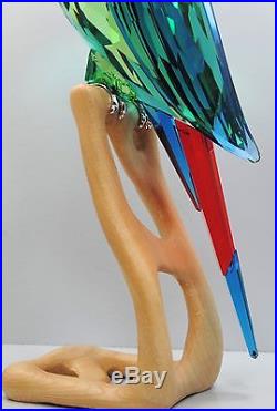 Signed Large Swarovski Austria Green Macaw Parrot Crome Crystal Figurine 685824
