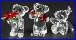 Signed Lot Of 3 Swarovski Austria Teddy Bears Faceted Crystal Figurines NR TTO