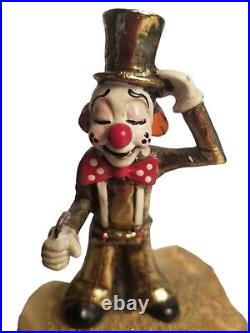 Signed Ron Lee Metal Clown Statue on Marble Base 5.7'' H 1.14 lbs W Vintage