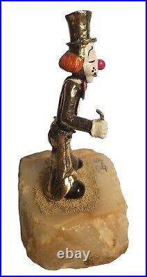 Signed Ron Lee Metal Clown Statue on Marble Base 5.7'' H 1.14 lbs W Vintage