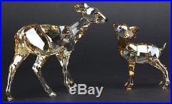 Signed SWAROVSKI Doe & Fawn Golden Colored Austrian Silver Crystal Figurine SWR