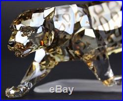Signed SWAROVSKI Jaguar Big Cat Colored Austrian Silver Crystal Figurine SWC NR