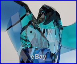 Signed SWAROVSKI Large Blue Parrots Colored Austrian Silver Crystal Figurine SWR