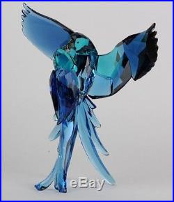 Signed SWAROVSKI Large Blue Parrots Colored Austrian Silver Crystal Figurine SWR