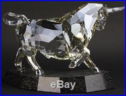 Signed SWAROVSKI Large Bull on Granite Austrian Silver Crystal Figurine NR SWR