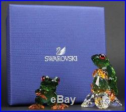 Signed SWAROVSKI Pair Frogs Green Colored Austrian Silver Crystal Figurine SWR