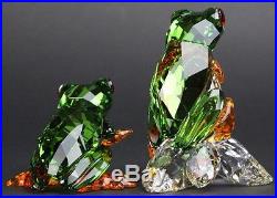 Signed SWAROVSKI Pair Frogs Green Colored Austrian Silver Crystal Figurine SWR