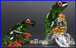 Signed SWAROVSKI Pair Frogs Green Colored Austrian Silver Crystal Figurine SWR