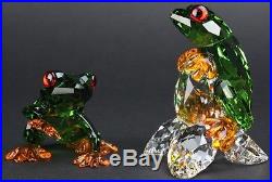 Signed SWAROVSKI Pair Frogs Green Colored Austrian Silver Crystal Figurine SWR