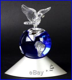 Signed Swarovski Austria Crystal Planet Millennium 2000 Peace Dove Figurine LMC