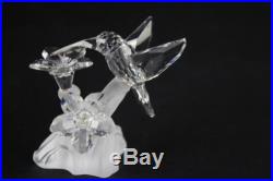 Signed Swarovski Austria Humming Bird with Flower Silver Crystal Figurine NR JWD