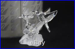Signed Swarovski Austria Humming Bird with Flower Silver Crystal Figurine NR LGP