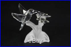 Signed Swarovski Austria Humming Bird with Flower Silver Crystal Figurine NR LGP