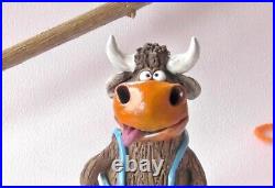Small Funny Bull Figurine Art Ceramic Handmade Multicolor Animal Ukraine Decor