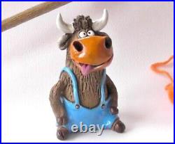 Small Funny Bull Figurine Art Ceramic Handmade Multicolor Animal Ukraine Decor