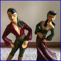 Spanish Gypsy Dancer Figurines Statues Repurposed Lamps Vtg Mid Century Pair 22